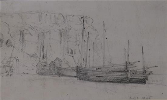 Richard Henry Nibbs (1816-1893), pencil on paper, Fishing boats at Hastings, dated 1846, 13 x 21cm, unframed